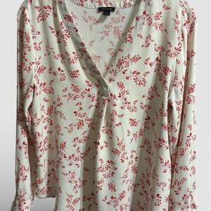 Ann Taylor Ivory Blouse with Scarlet Floral Pattern